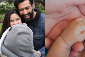 Bollywood celebrity couple Katrina Kaif and Vicky Kaushal with their son Vihaan at Mumbai airport