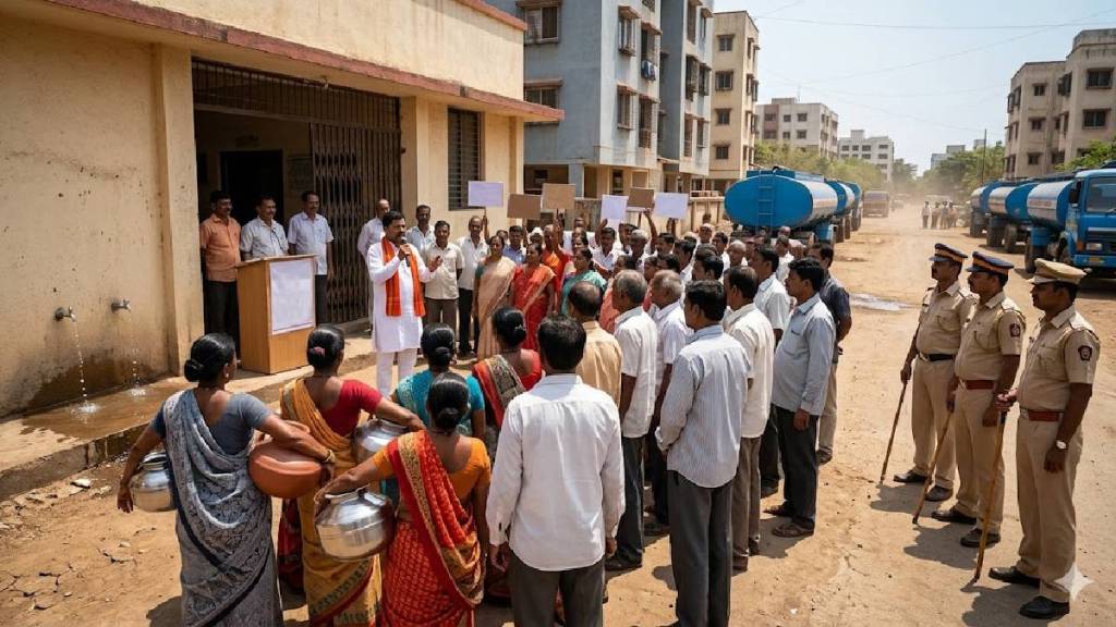 Panvel water scarcity protest Shekap | Arvind Mhatre Panvel Municipal Corporation water issue | Kharghar Taloja water crisis news | Navi Mumbai Municipal Corporation water dispute Panvel water scarcity protest Shekap | Arvind Mhatre Panvel Municipal Corporation water issue | Kharghar Taloja water crisis news | Navi Mumbai Municipal Corporation water dispute
