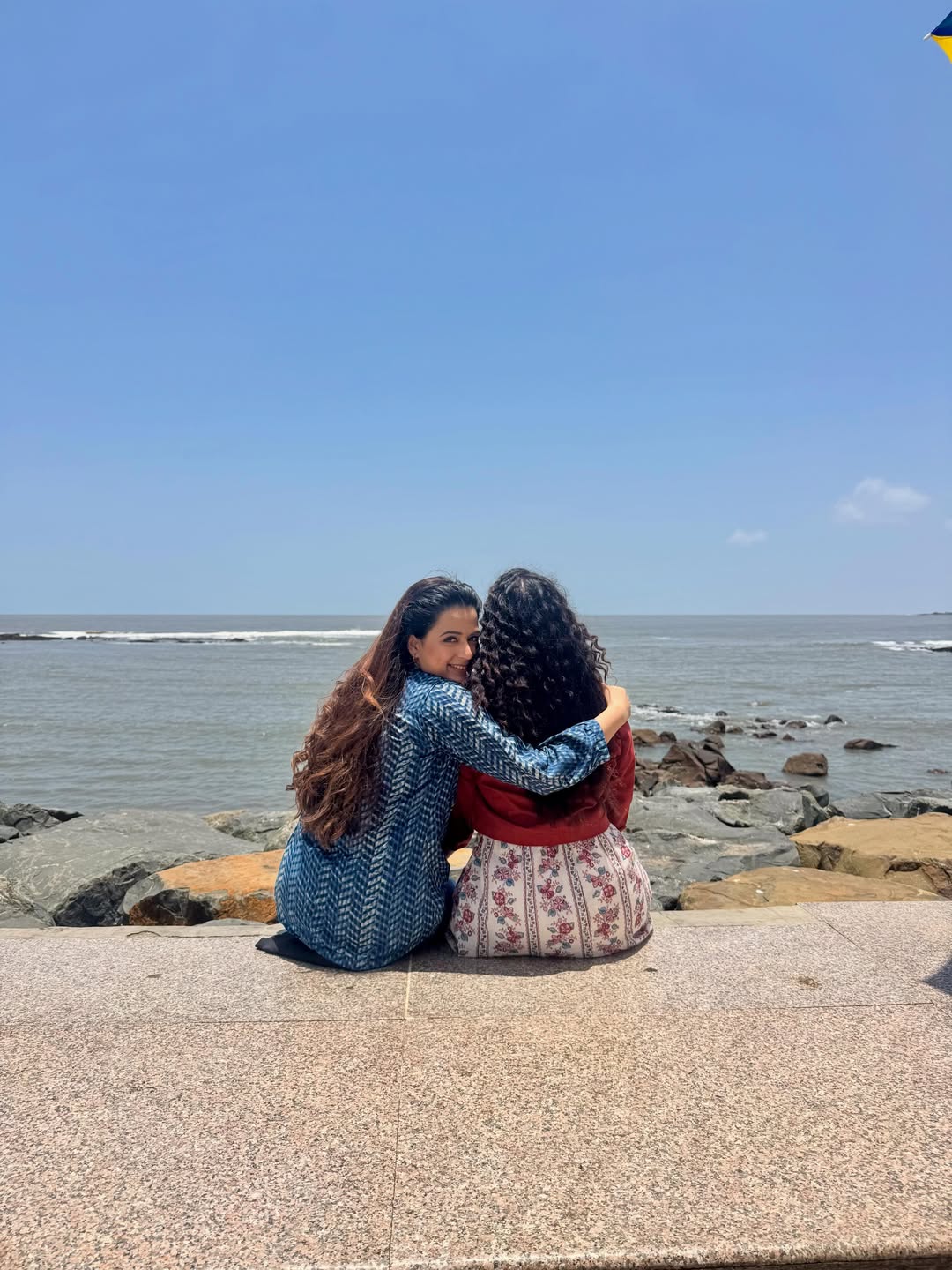 Prajakta Gaikwad and Gauri Ingawale posing together at the beach