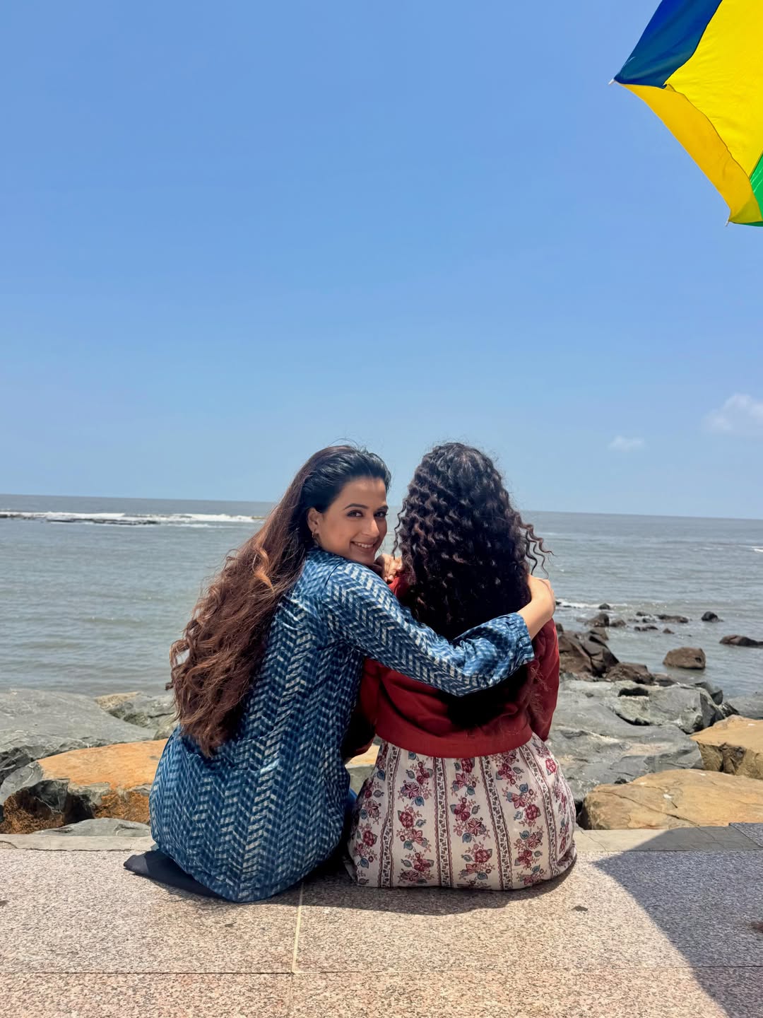 Prajakta Gaikwad and Gauri Ingawale posing together at the beach