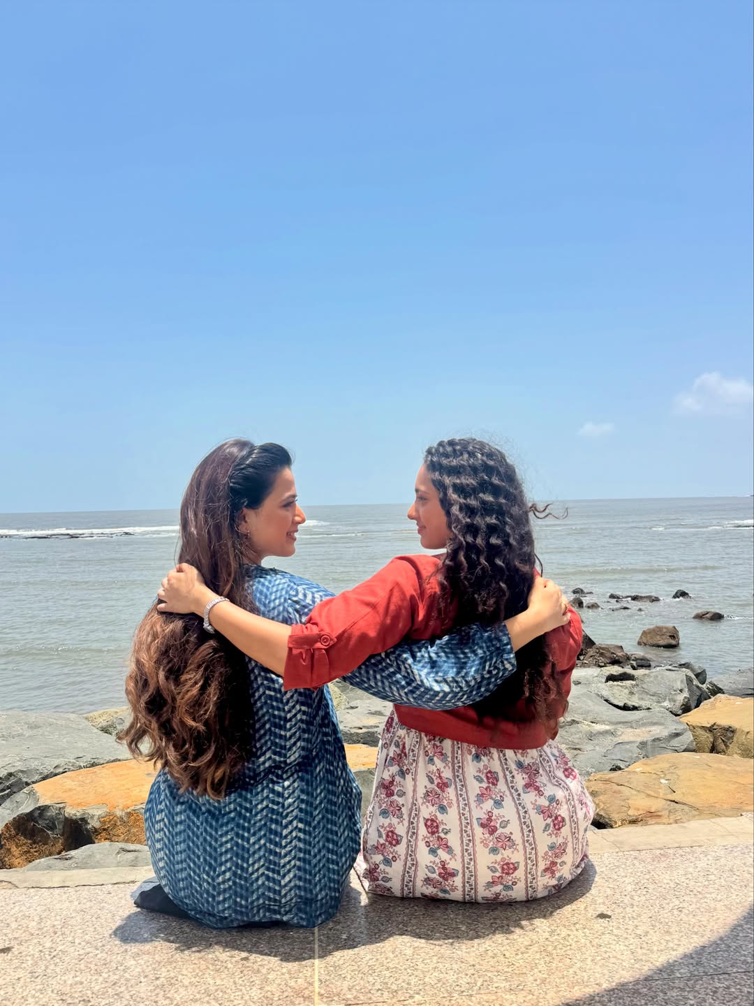 Prajakta Gaikwad and Gauri Ingawale posing together at the beach