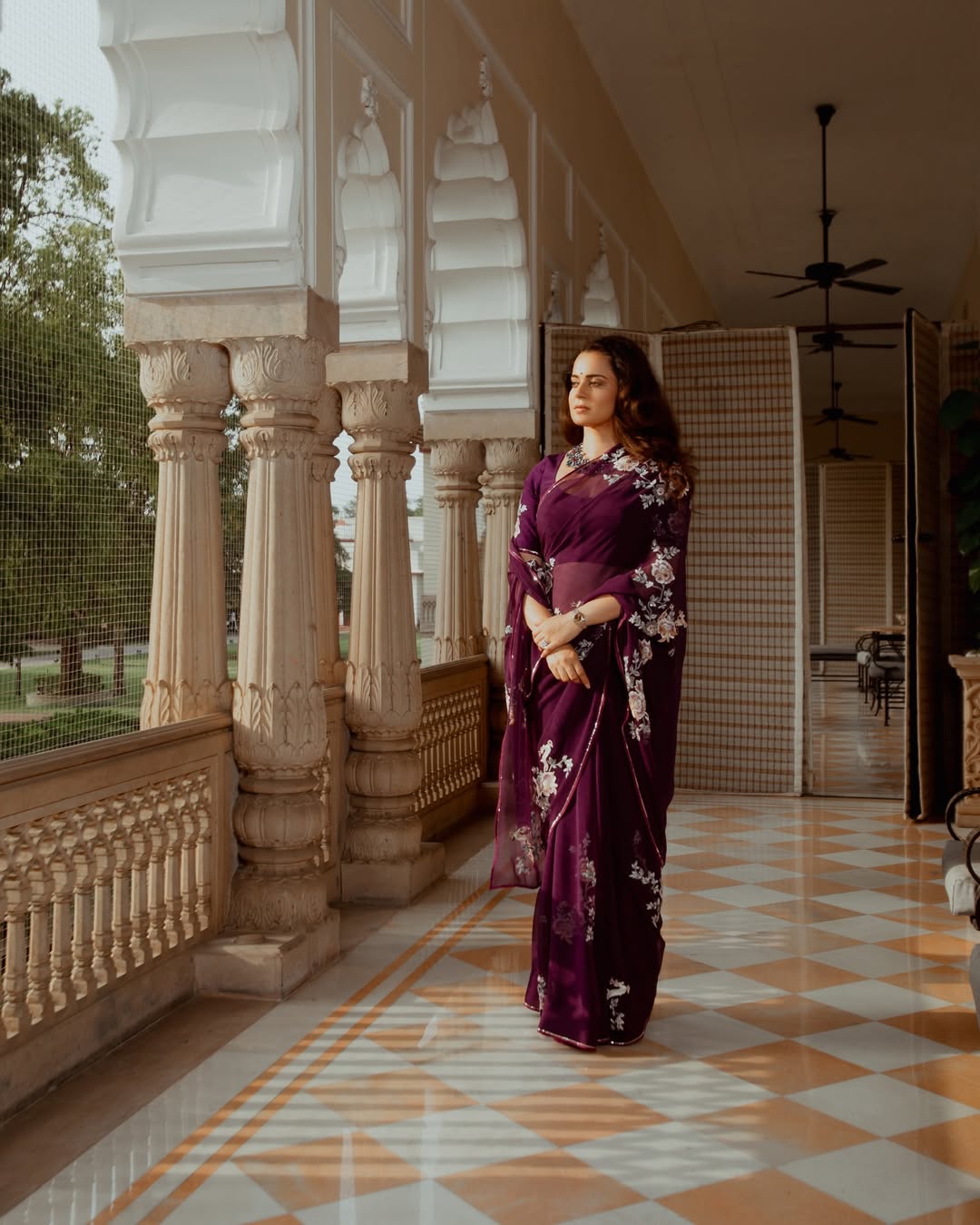 Kangana Ranaut purple saree look in Jaipur