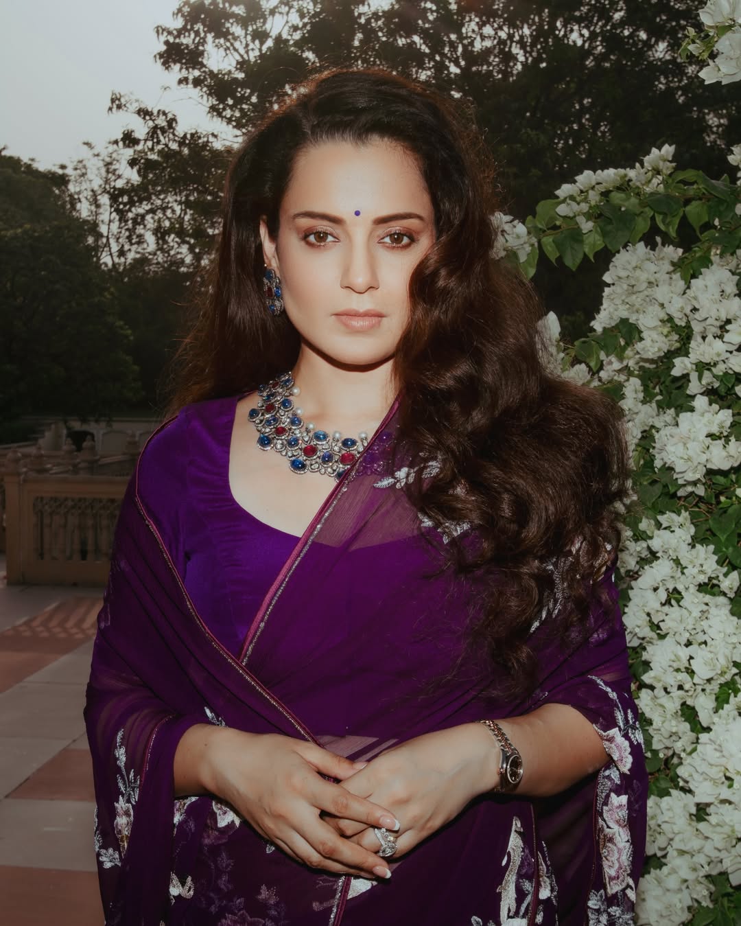 Kangana Ranaut purple saree look in Jaipur
