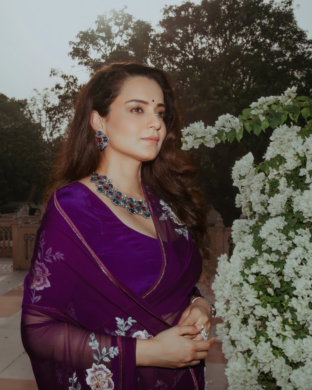 Kangana Ranaut purple saree look in Jaipur