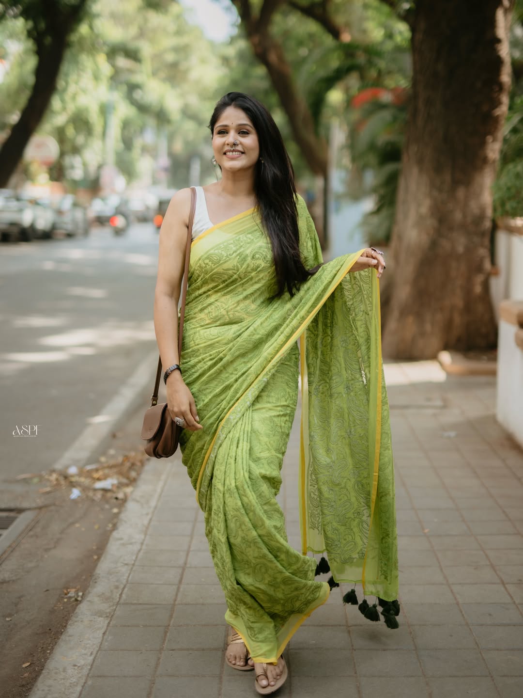 Akshaya Deodhar Green Cotton Saree Look