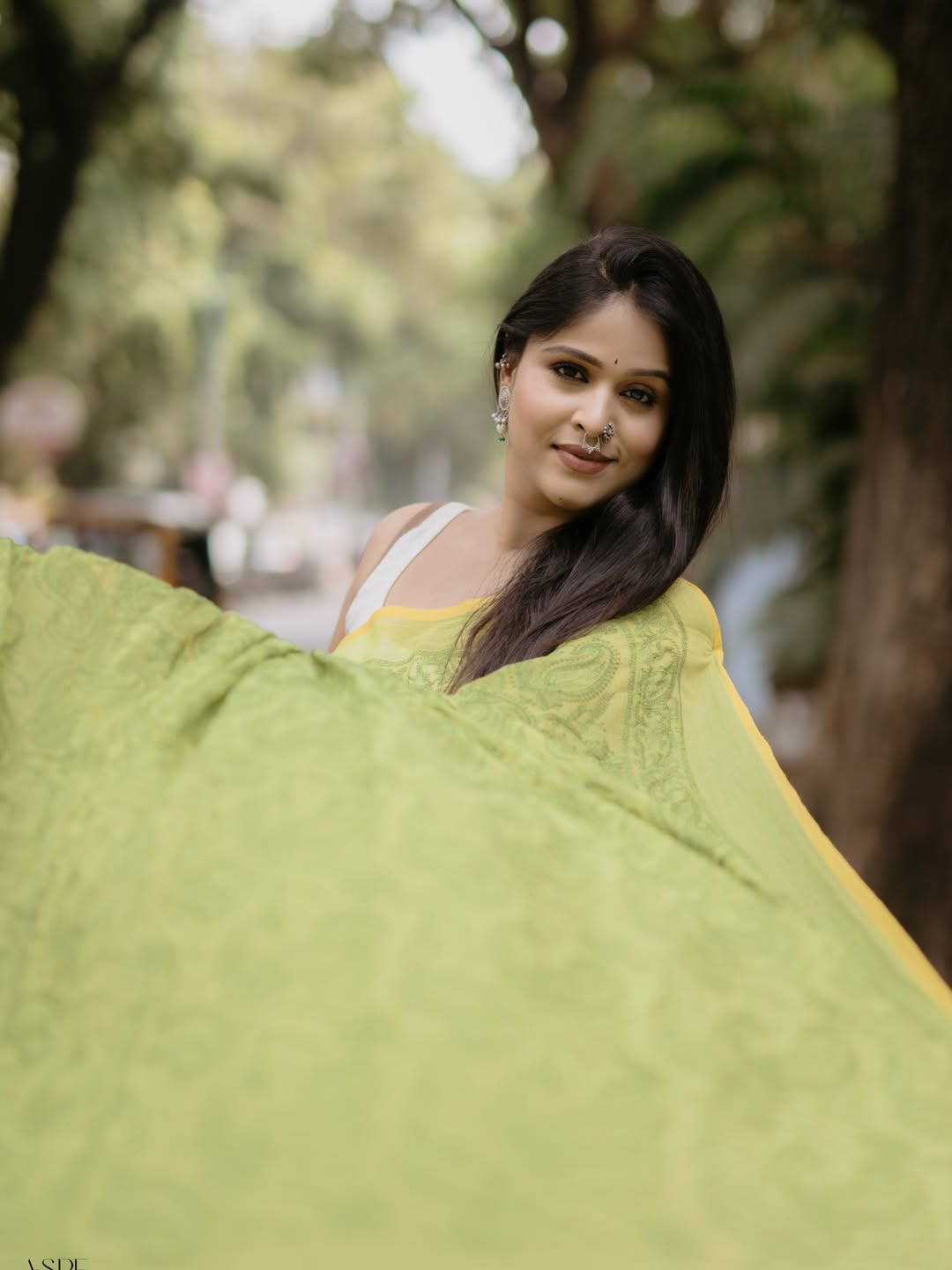 Akshaya Deodhar Green Cotton Saree Look