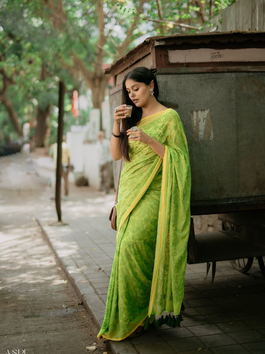 Akshaya Deodhar Green Cotton Saree Look