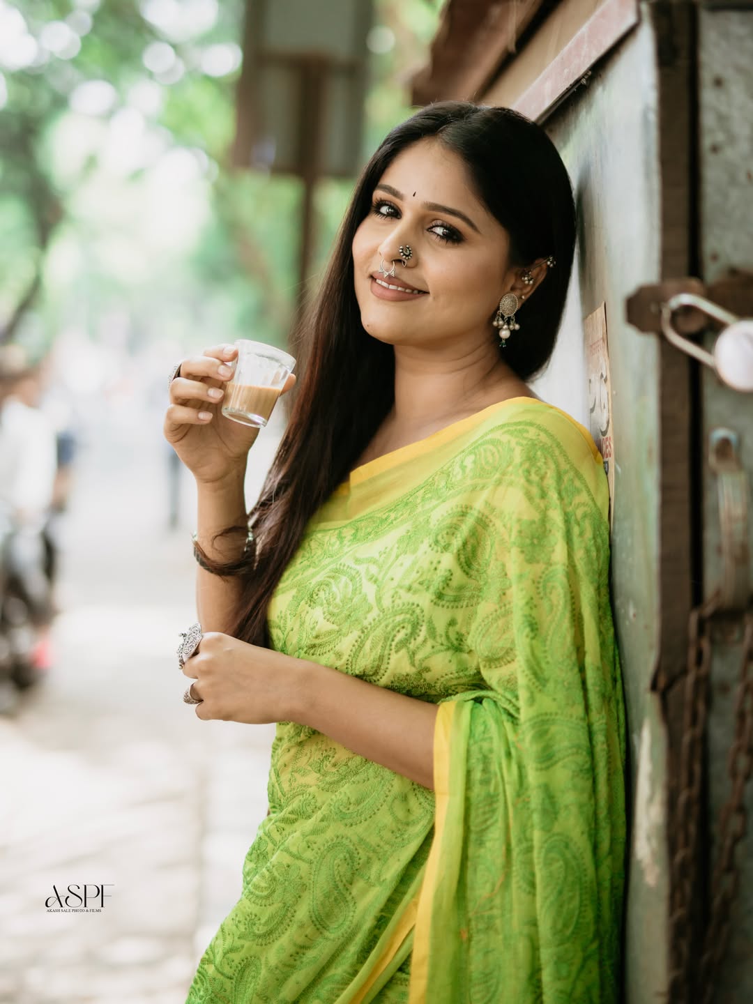 Akshaya Deodhar Green Cotton Saree Look