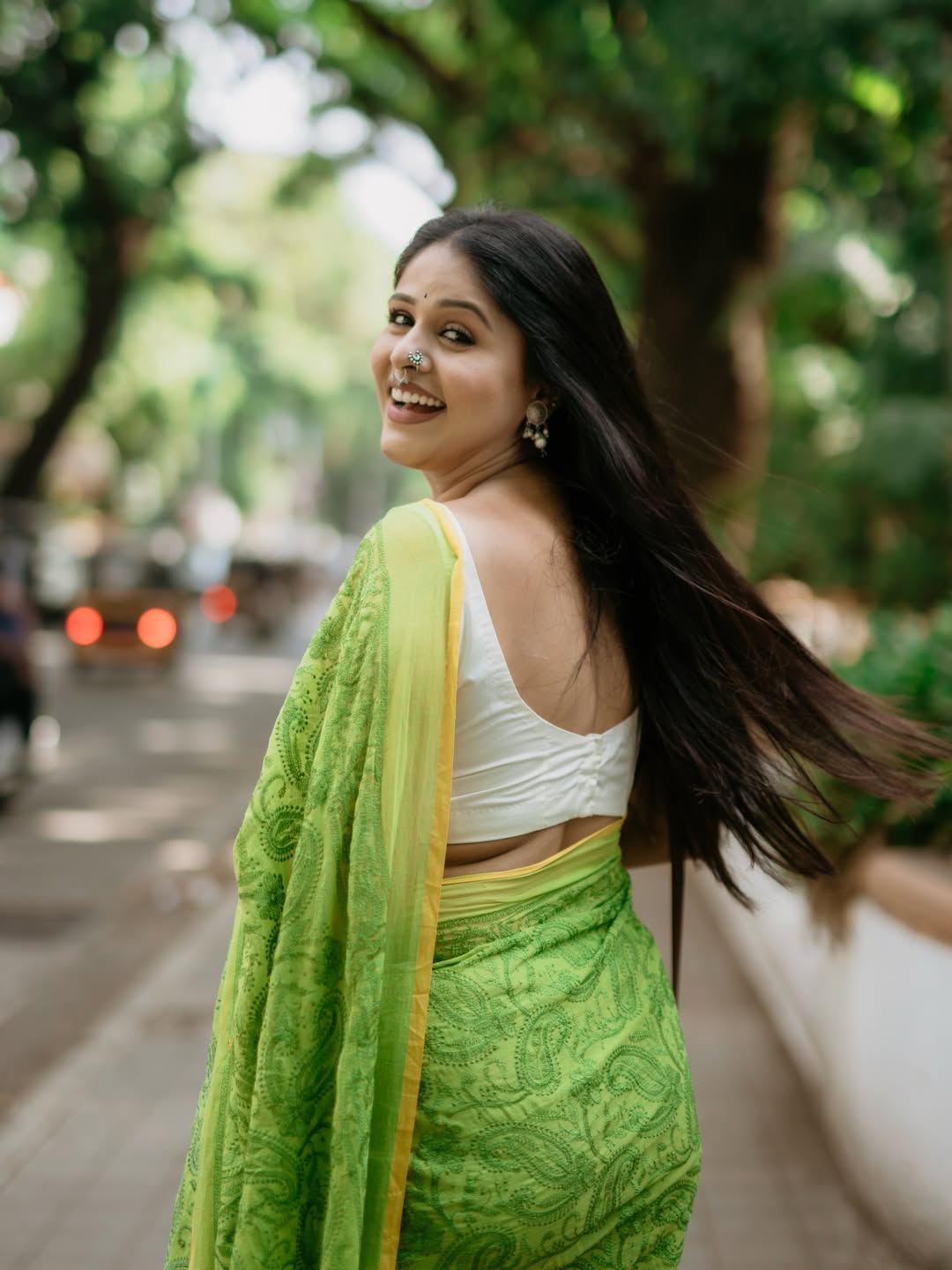 Akshaya Deodhar Green Cotton Saree Look