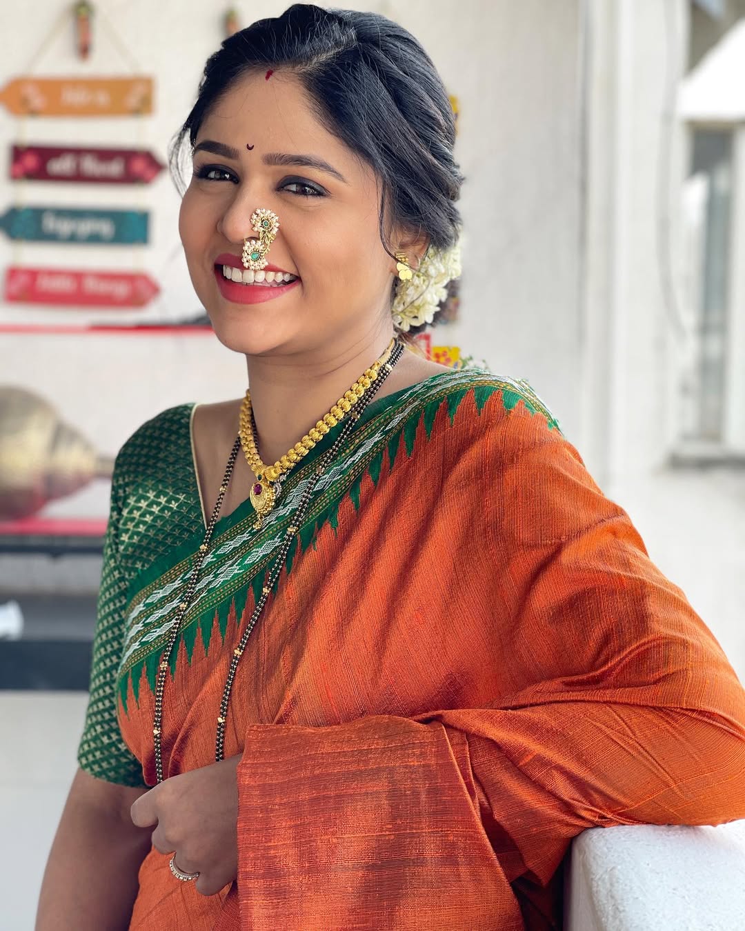 Akshaya Deodhar Green Cotton Saree Look