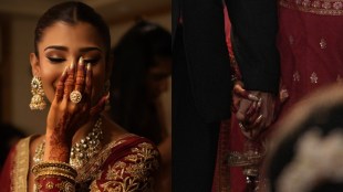 Bigg Boss 19 fame Nehal Chudasama in red lehenga looking beautiful as a bride