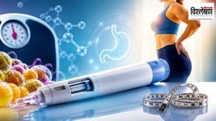Medical illustration showing a monthly weight-loss injection pen, fitness-focused woman, metabolism graphics, and obesity treatment concept representing Pfizer’s experimental GLP-1 drug Berobenatide.