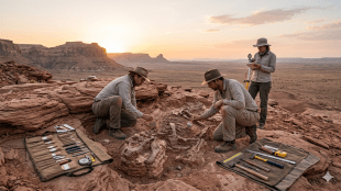 Dinosaur fossils discovery showing evolution of life history | Ancient dinosaur skeleton excavation process in desert | डायनासोर जीवाश्म आणि जीवसृष्टीची उत्क्रांती इतिहास | पुराजीवशास्त्रज्ञ उत्खनन आणि प्राचीन अश्मीभूत अवशेष शोध