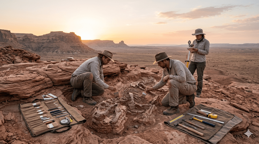 Dinosaur fossils discovery showing evolution of life history | Ancient dinosaur skeleton excavation process in desert | डायनासोर जीवाश्म आणि जीवसृष्टीची उत्क्रांती इतिहास | पुराजीवशास्त्रज्ञ उत्खनन आणि प्राचीन अश्मीभूत अवशेष शोध