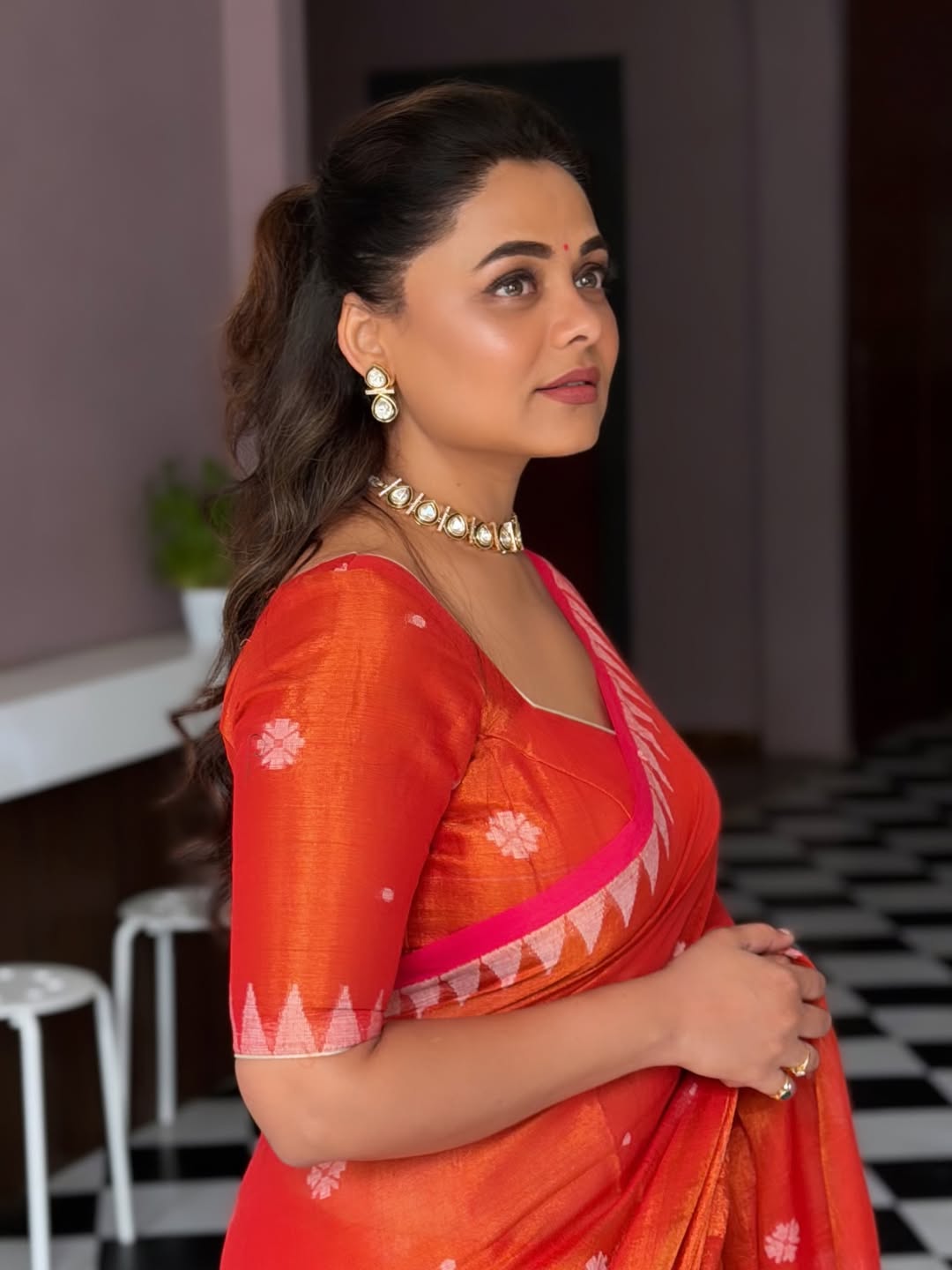 Prarthana Behere Orange Saree Look