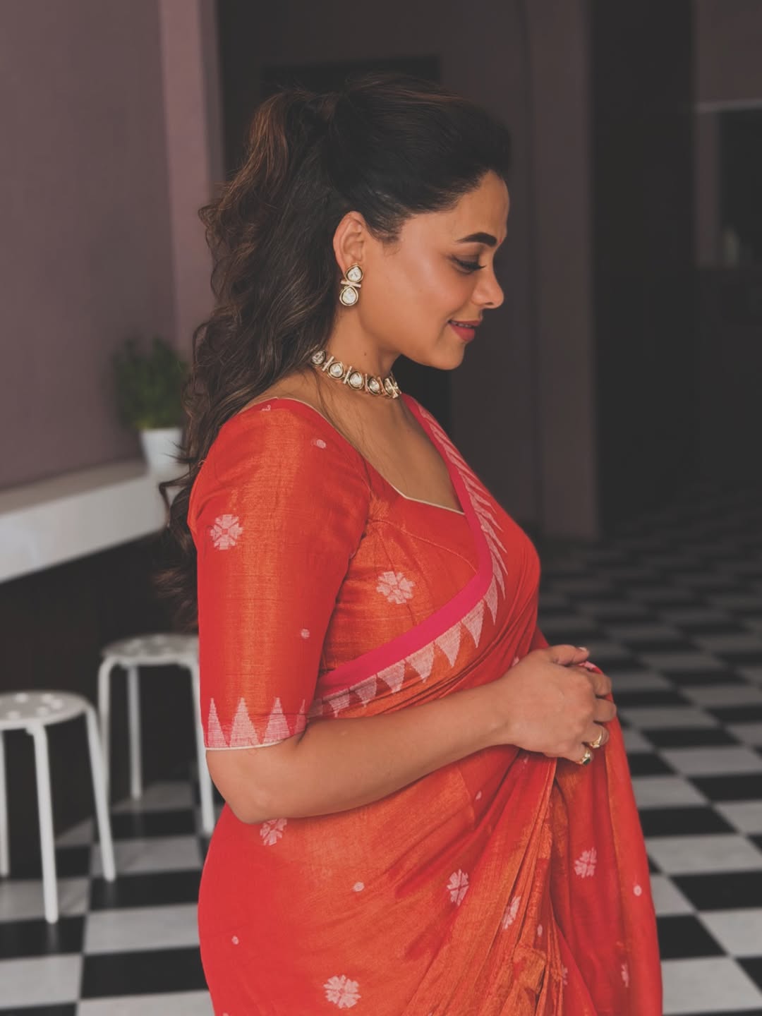 Prarthana Behere Orange Saree Look