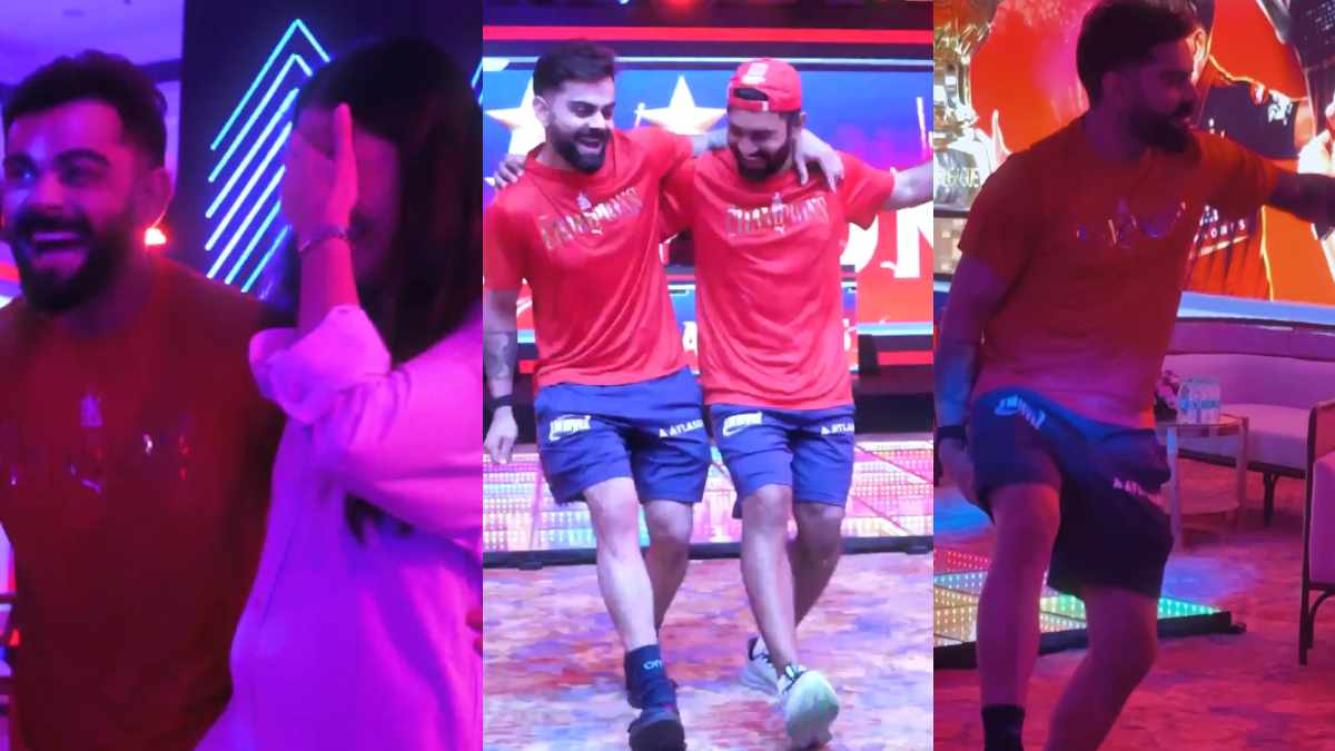 विराट-अनुष्काचा RCBच्या विजयानंतर भन्नाट डान्स, कोहलीच्या एकापेक्षा एक स्टेप्स; कार्तिकसह केला नाटू नाटू, Video व्हायरल