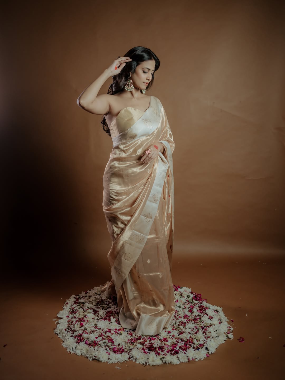 Yogita Chavan Golden Saree Look