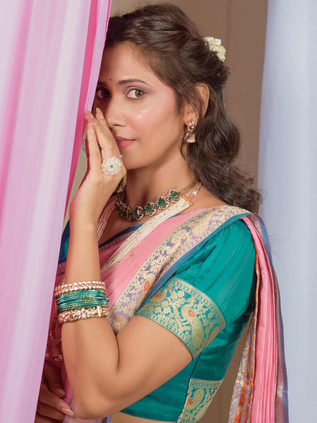Yogita Chavan Golden Saree Look