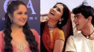Bollywood actress Gracy Singh as Gauri posing for paparazzi at Lagaan 25 years success party with Aamir Khan.