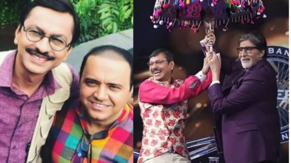 Taarak Mehta Ka Ooltah Chashmah actor Shyam Pathak as Popatlal posing with his real life wife Rashmi.