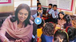 Marathi actress Rinku Rajguru interacts with kids at a Zilla Parishad school and shares a video