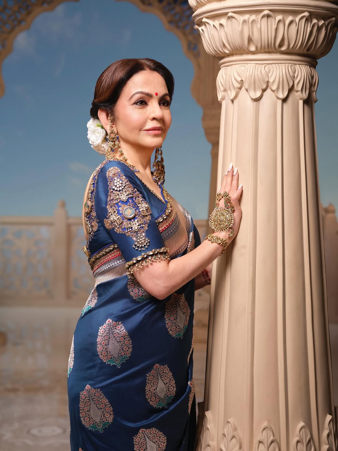 Nita Ambani purple Kanjeevaram saree photos