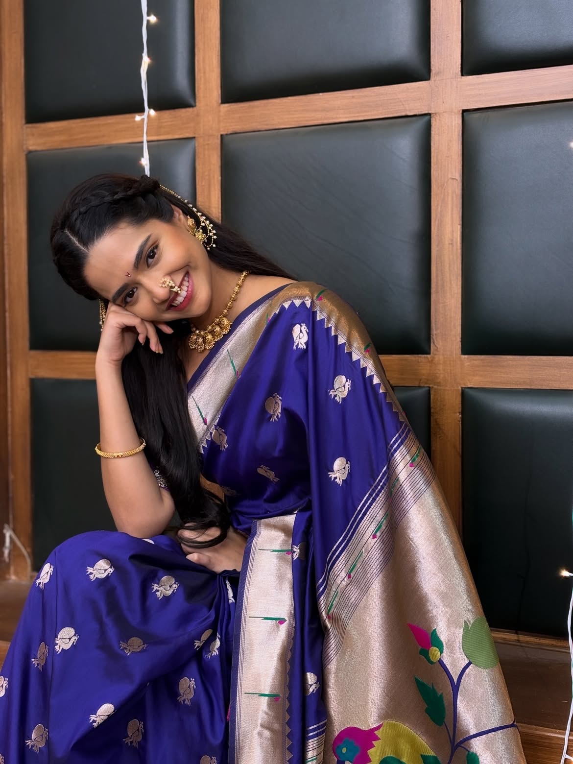 Marathi actress Vallari Viraj in black printed dress.