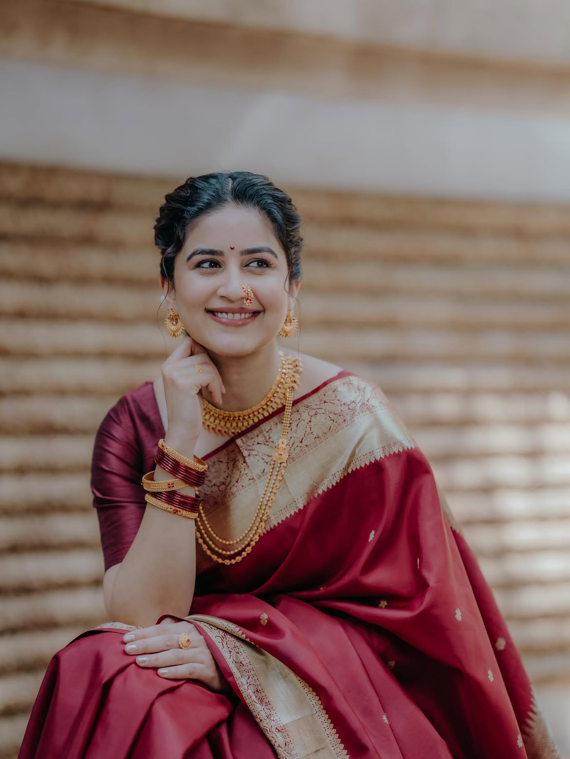 Vaidehi Parshurami purple saree look