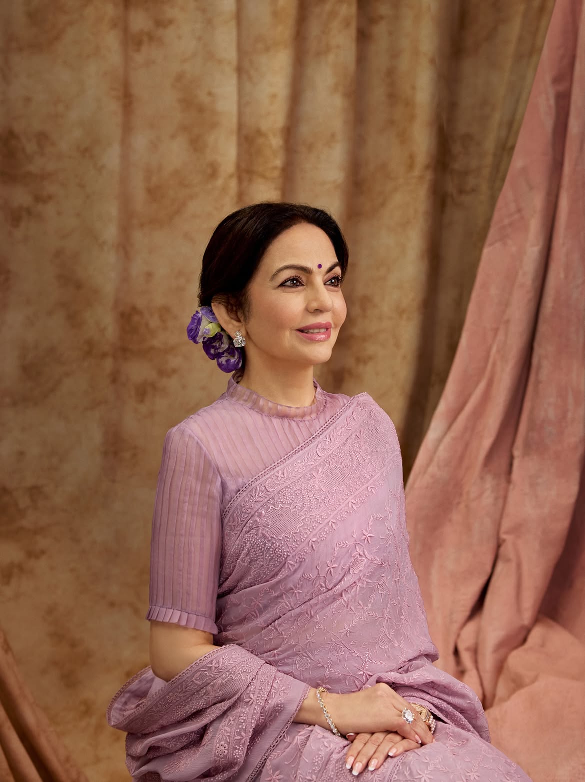 Nita Ambani purple Kanjeevaram saree photos