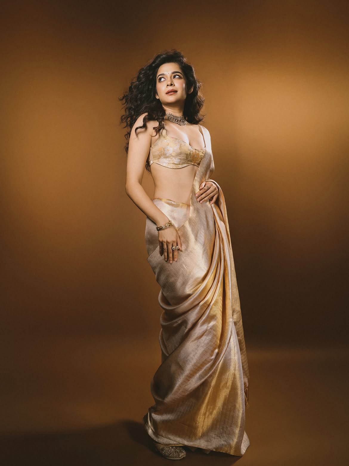Mithila Palkar golden saree look