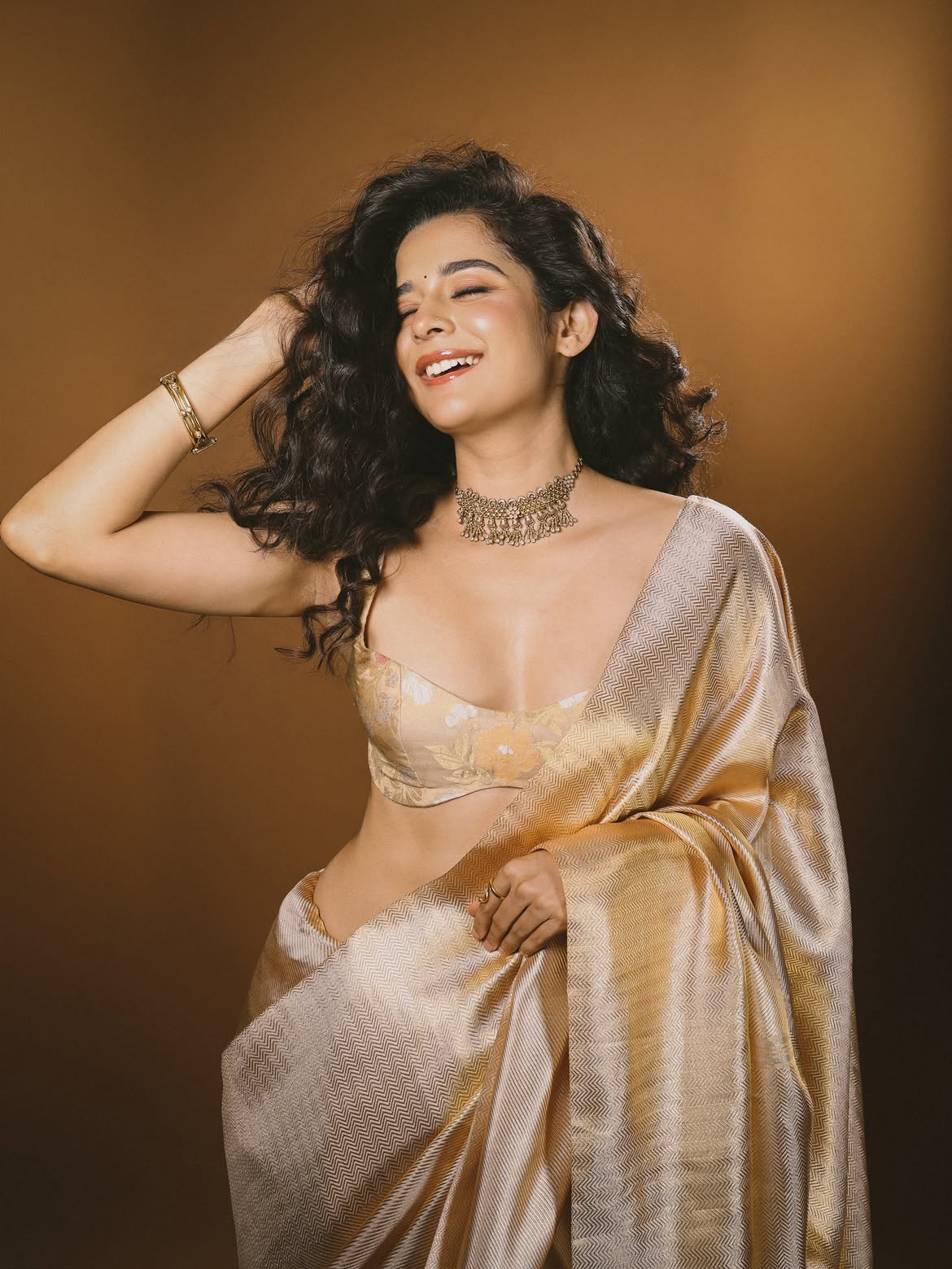 Mithila Palkar golden saree look