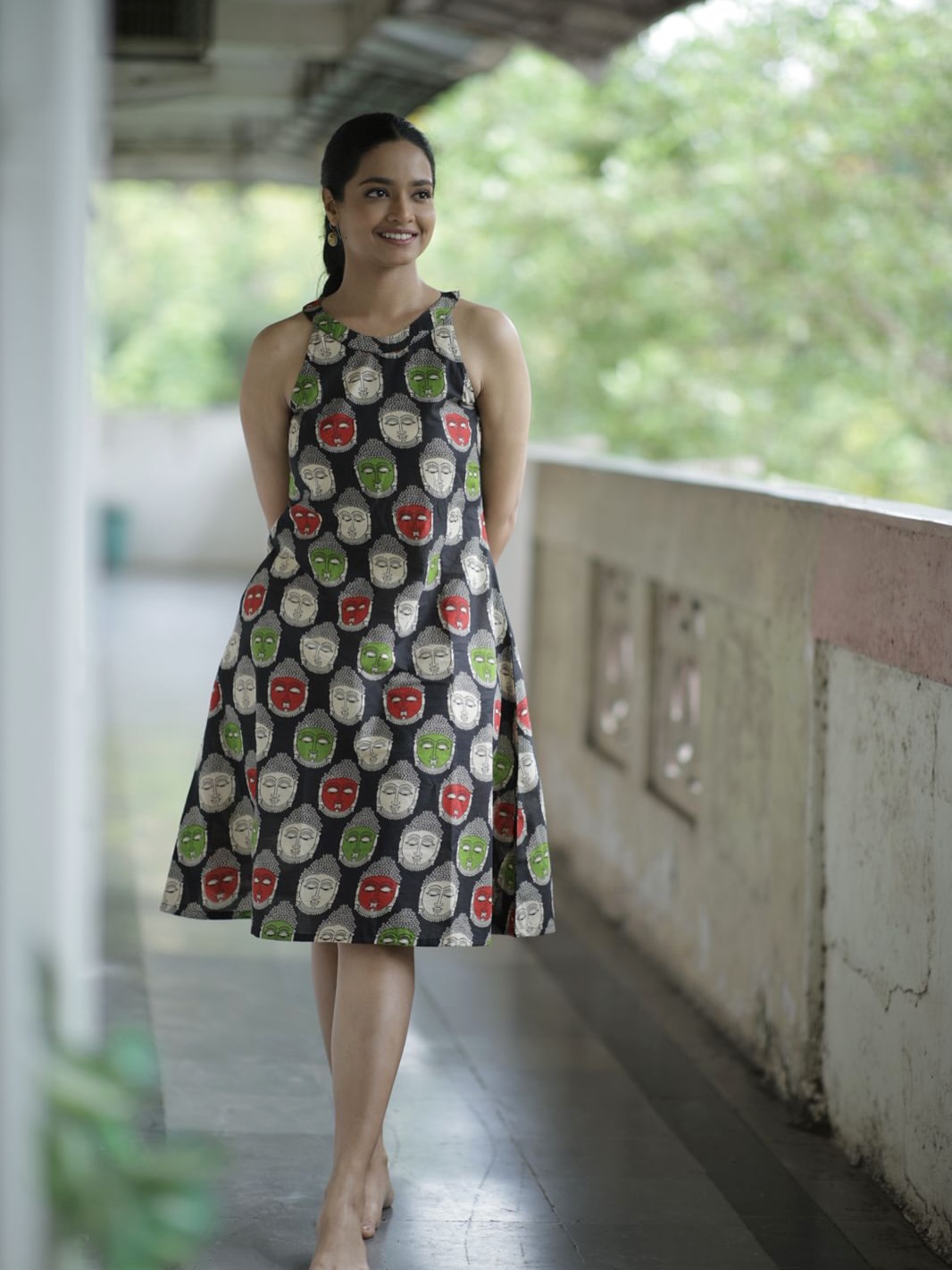 Marathi actress Vallari Viraj in black printed dress.