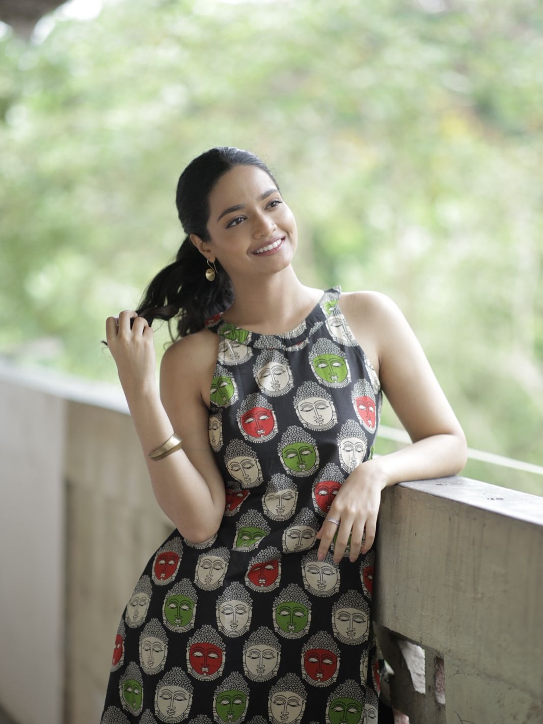 Marathi actress Vallari Viraj in black printed dress.