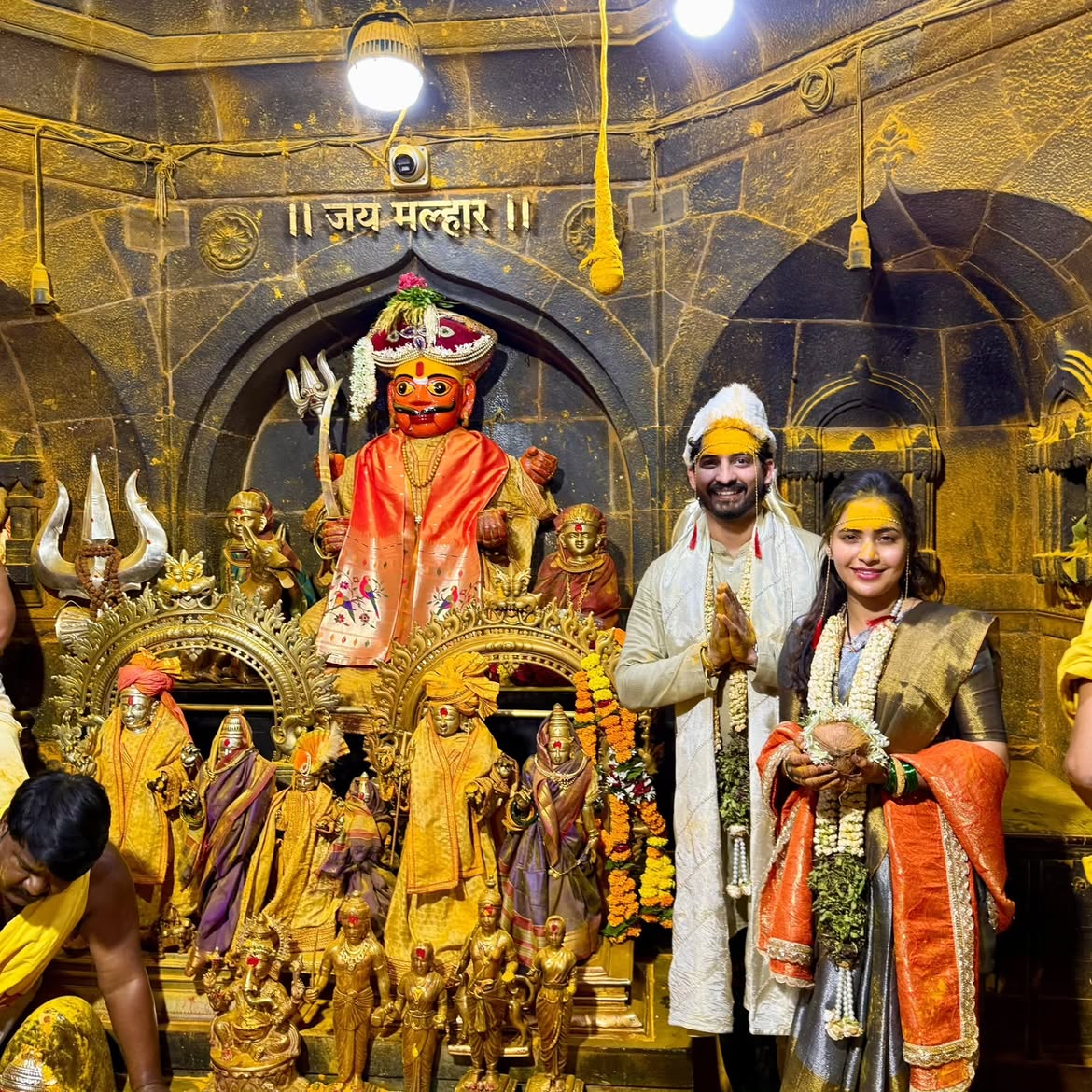 Anushka Sarkate and Nikhil Chavan visit Jejuri on bullet
