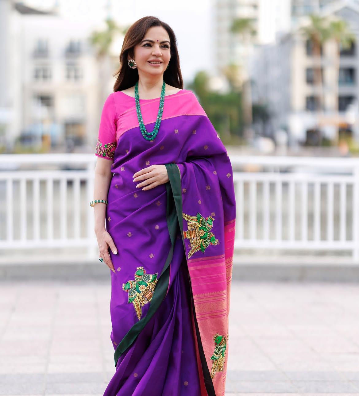 Nita Ambani purple Kanjeevaram saree photos