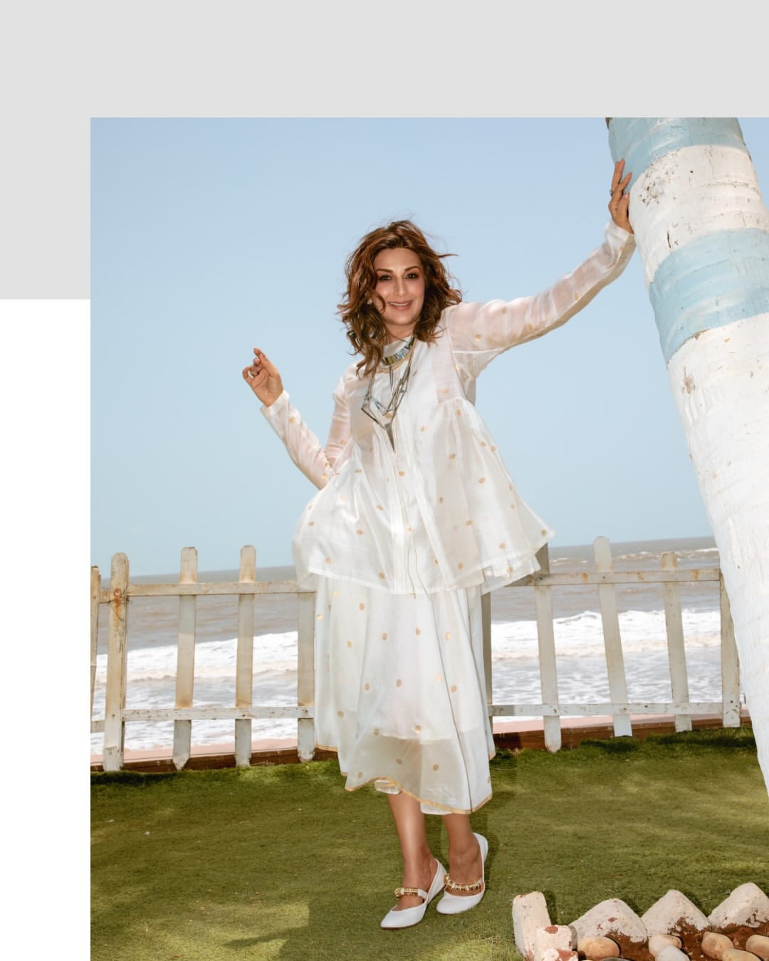 Sonali Bendre stylish white dress look