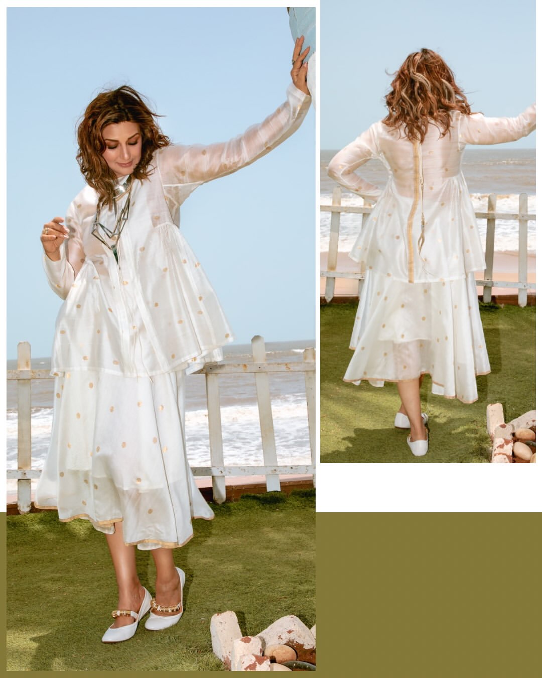 Sonali Bendre stylish white dress look