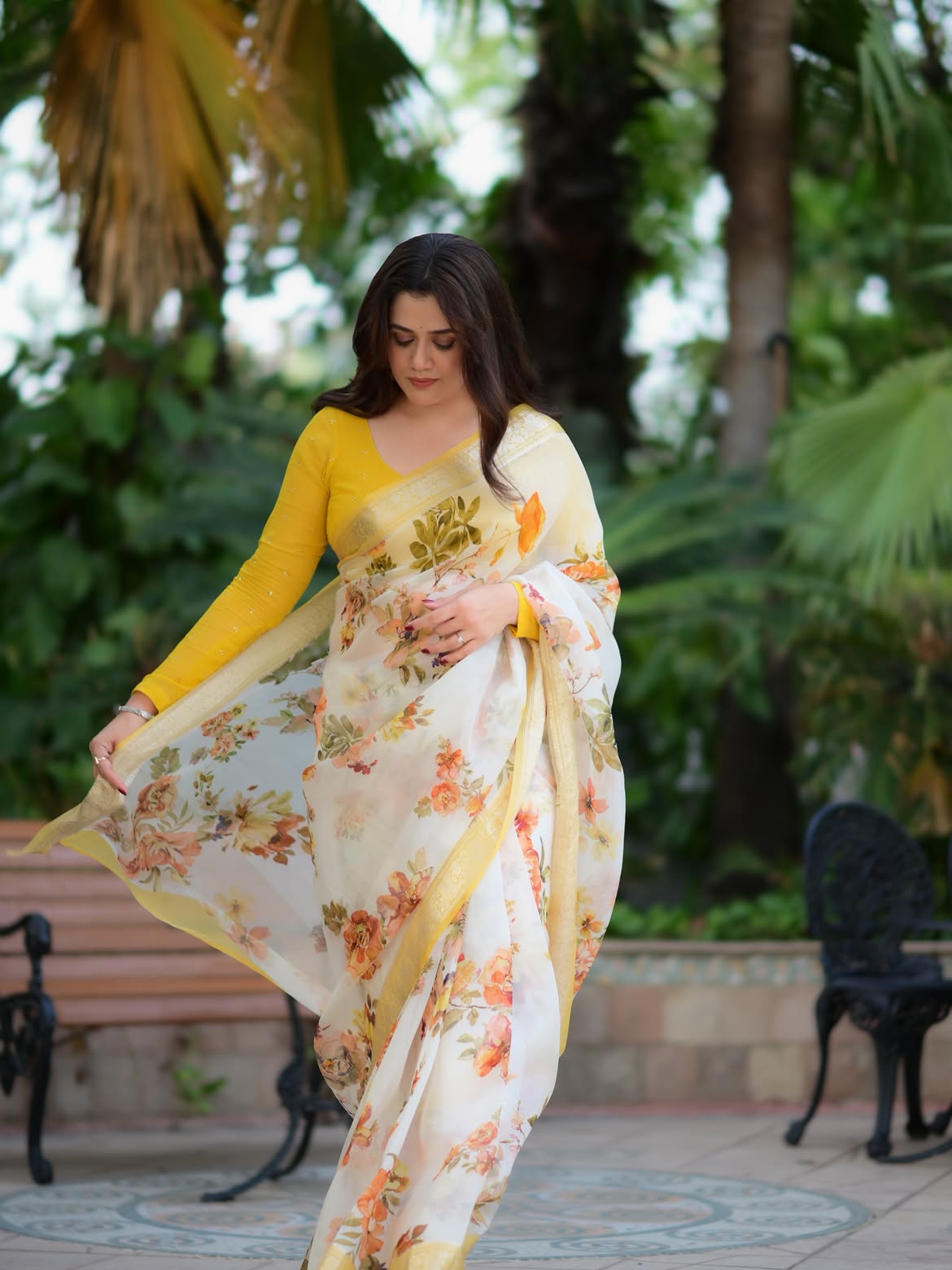 Girija Oak yellow saree photoshoot