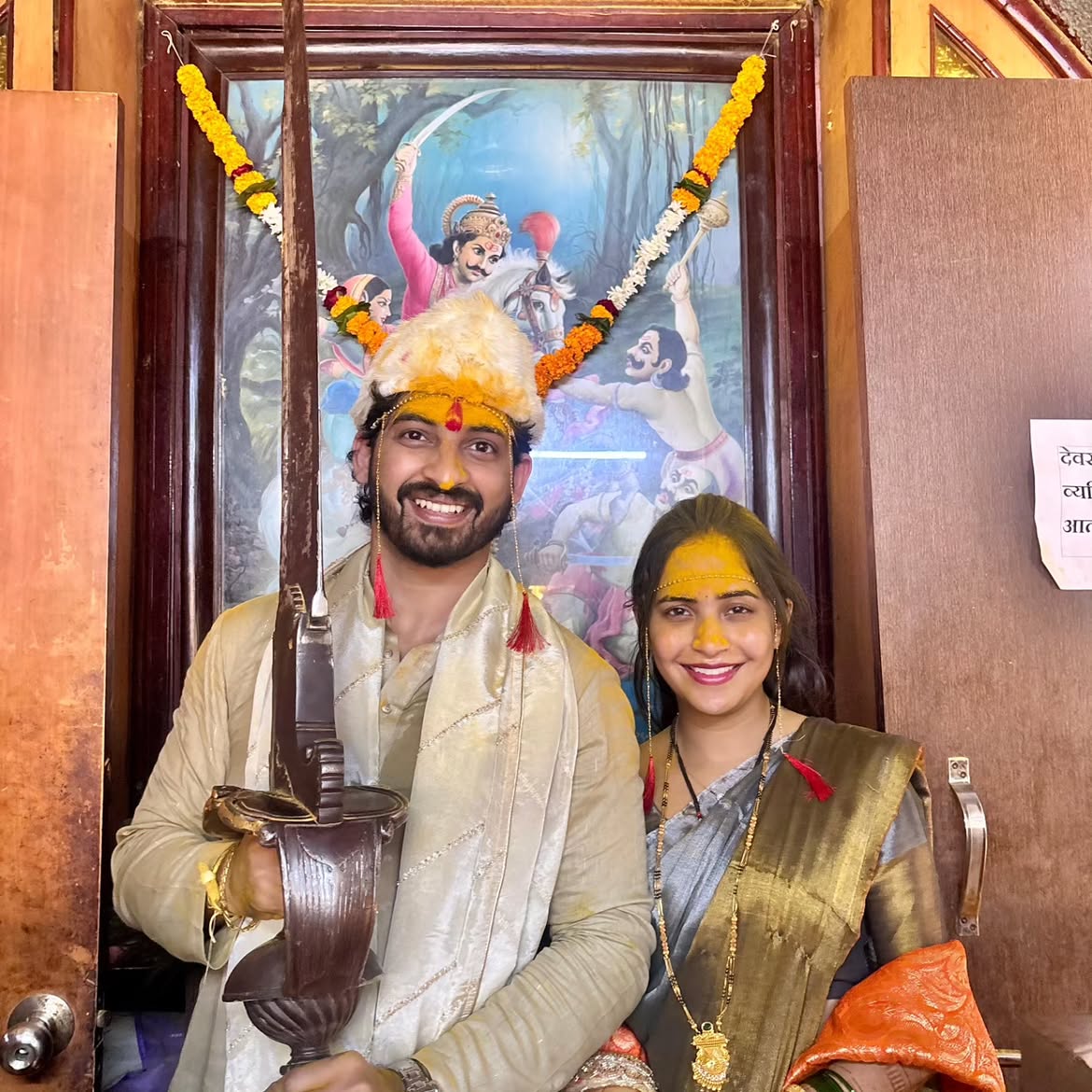Anushka Sarkate and Nikhil Chavan visit Jejuri on bullet