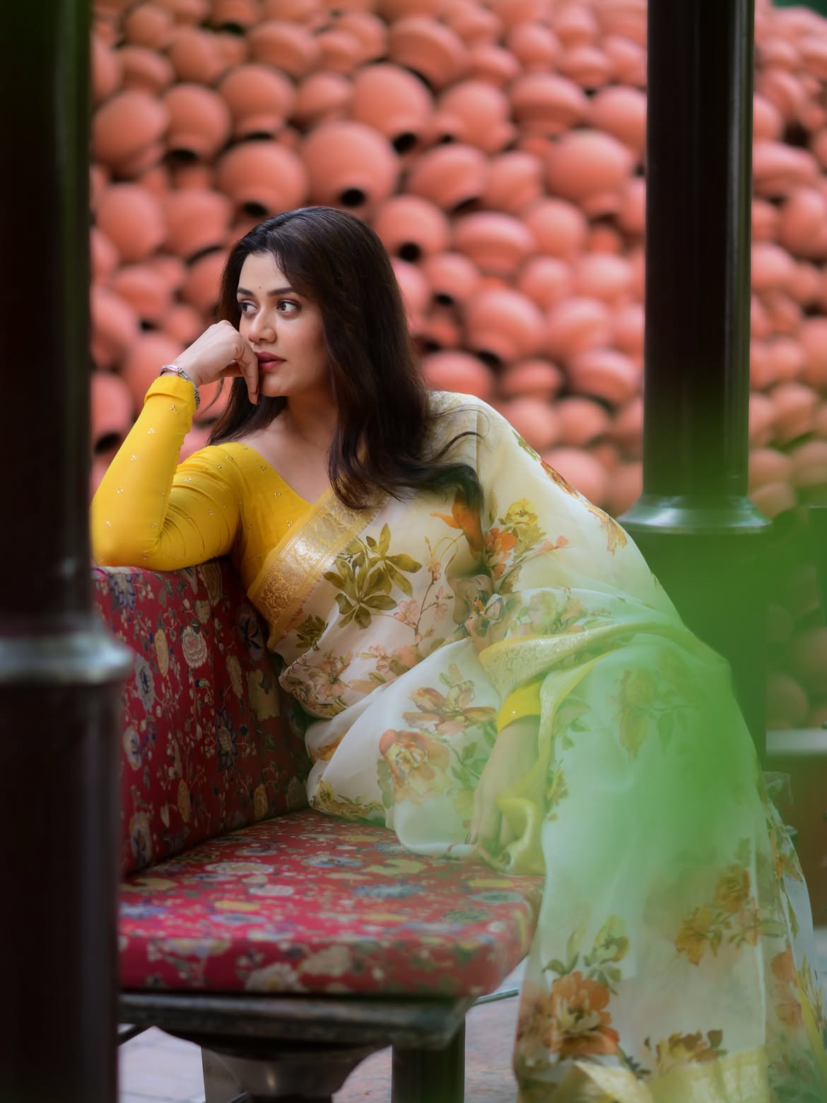 Girija Oak yellow saree photoshoot