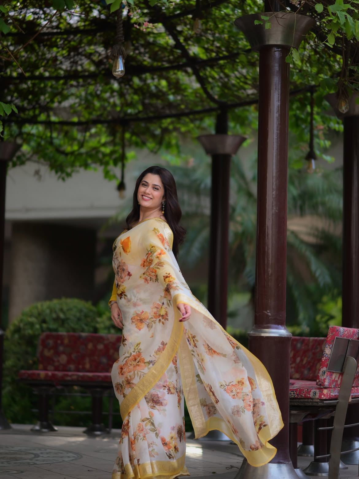 Girija Oak yellow saree photoshoot