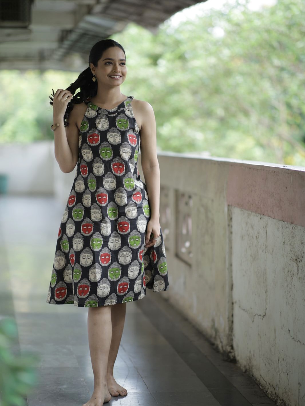 Marathi actress Vallari Viraj in black printed dress.