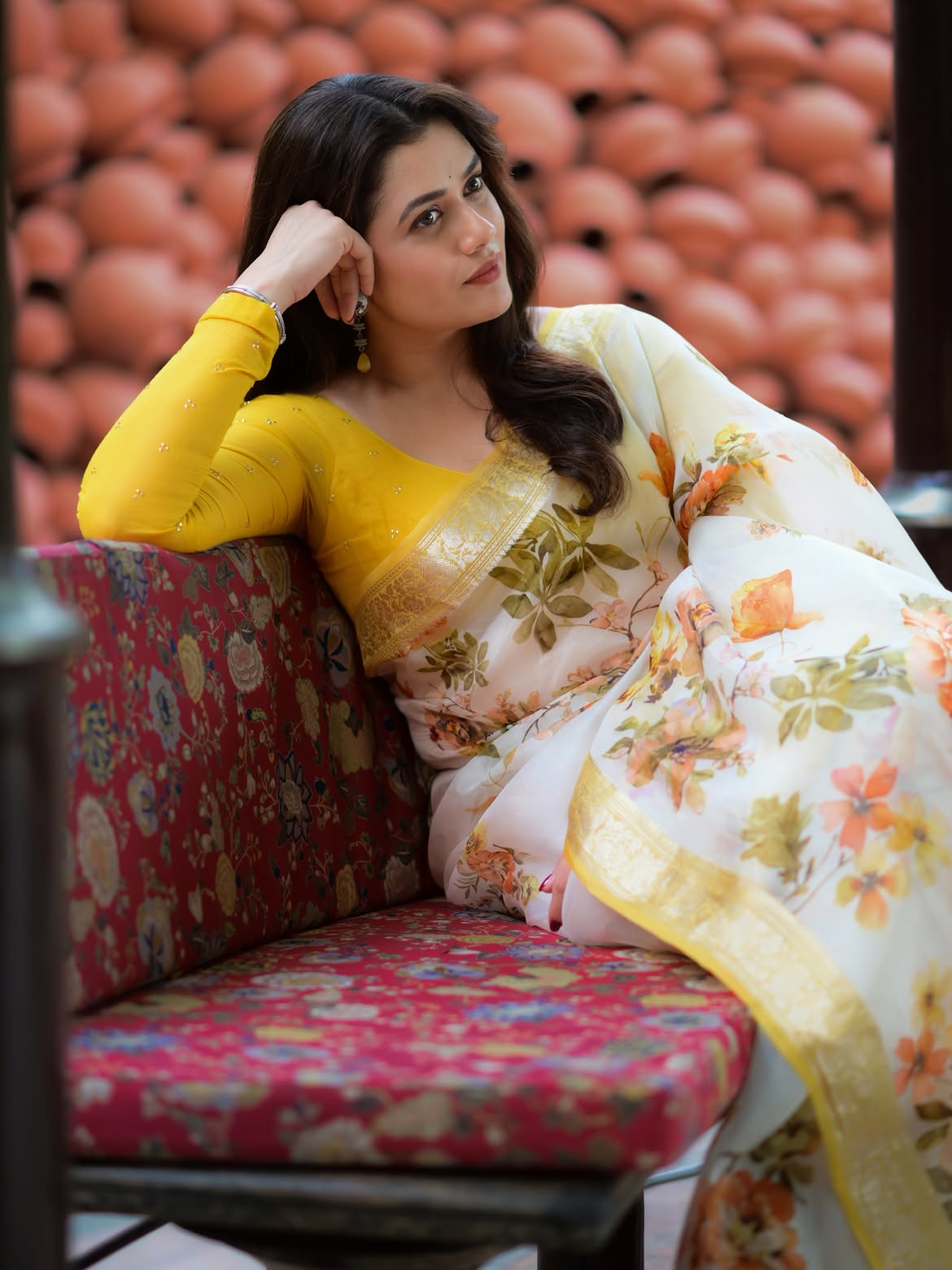 Girija Oak yellow saree photoshoot