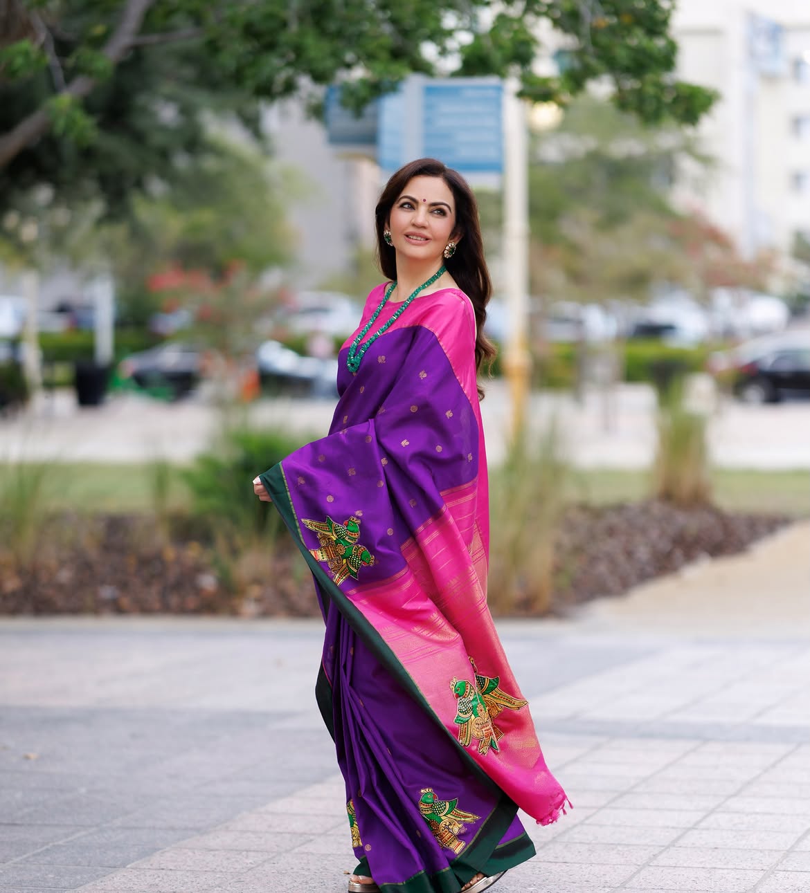 Nita Ambani purple Kanjeevaram saree photos