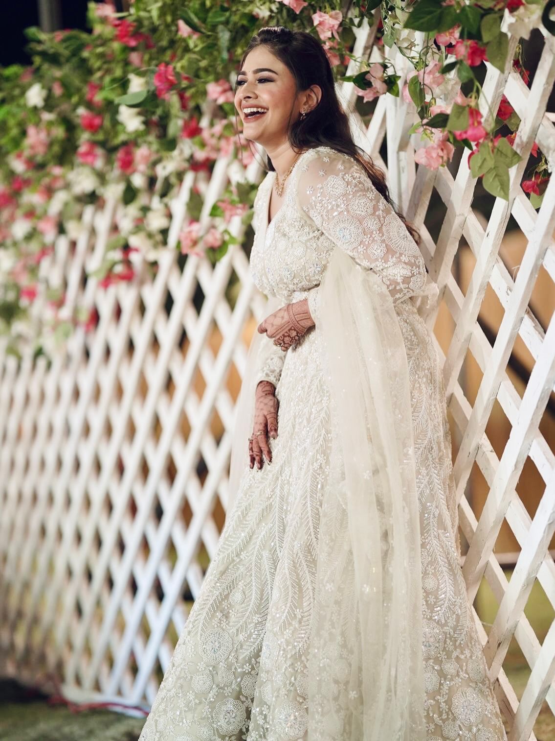 Aishwarya Shete white lehenga style