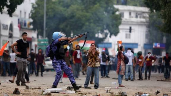 RAF personnel during the protest on July 20. (Express photo by Gajendra Yadav)