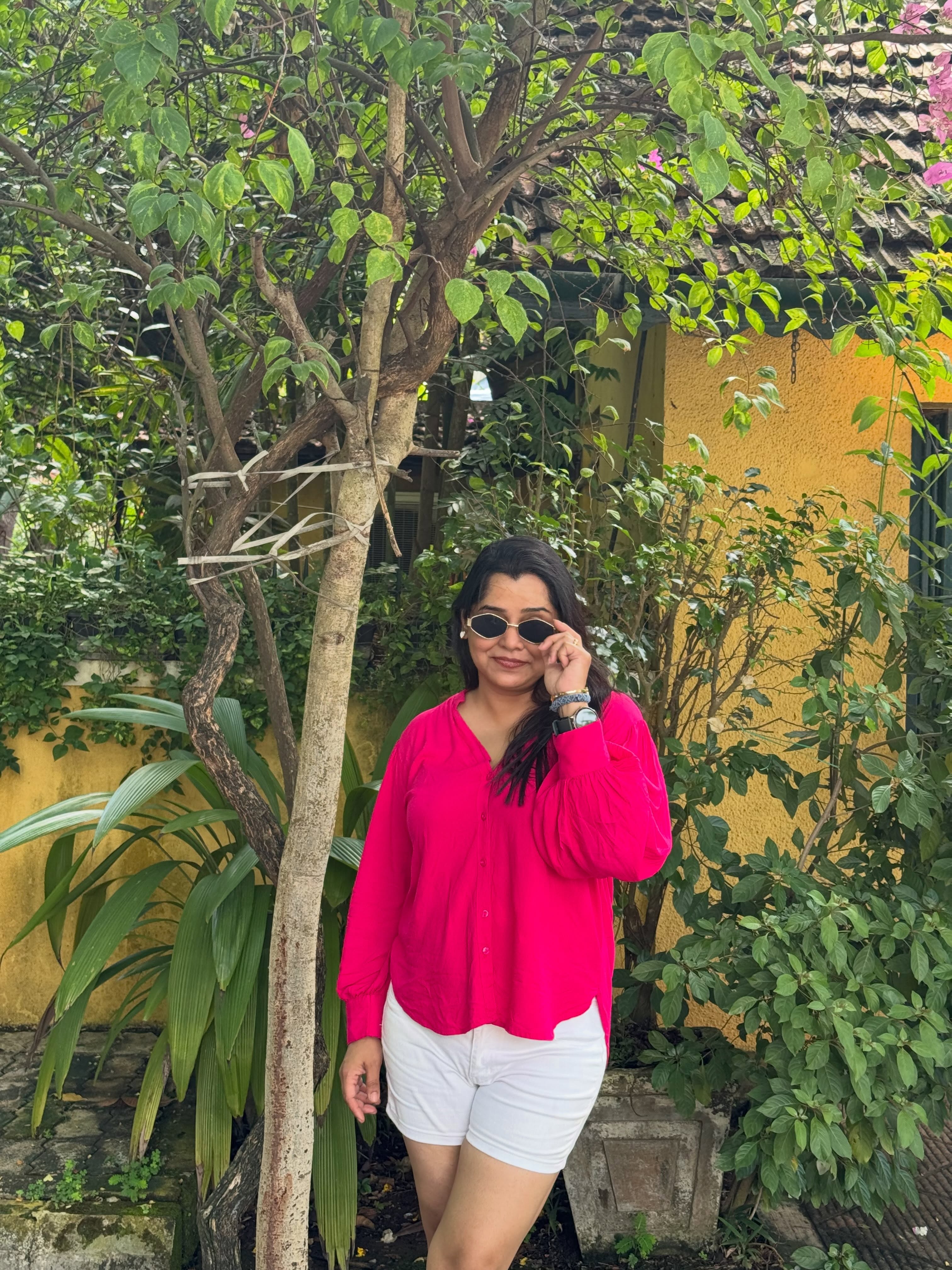 Chetana Bhat Pink Top Shorts Look