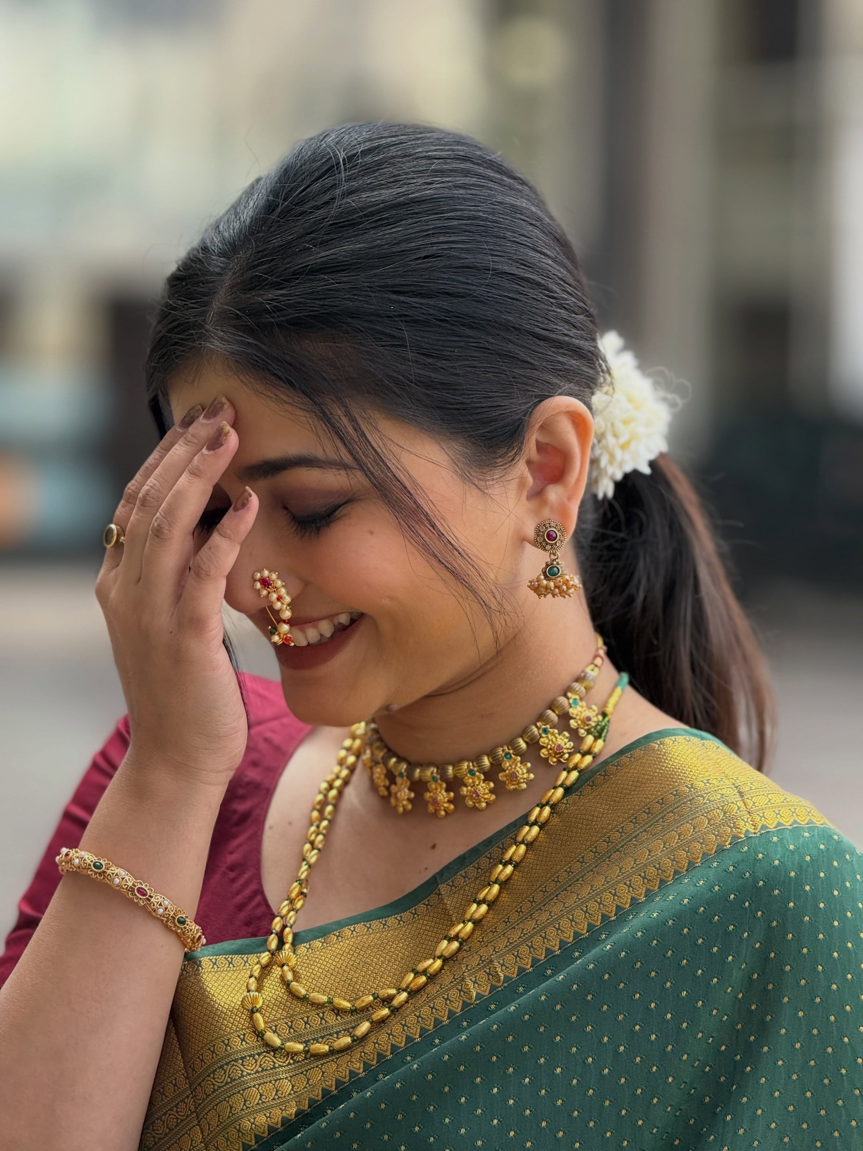 Dnyanada Ramtirthkar Green Saree Look