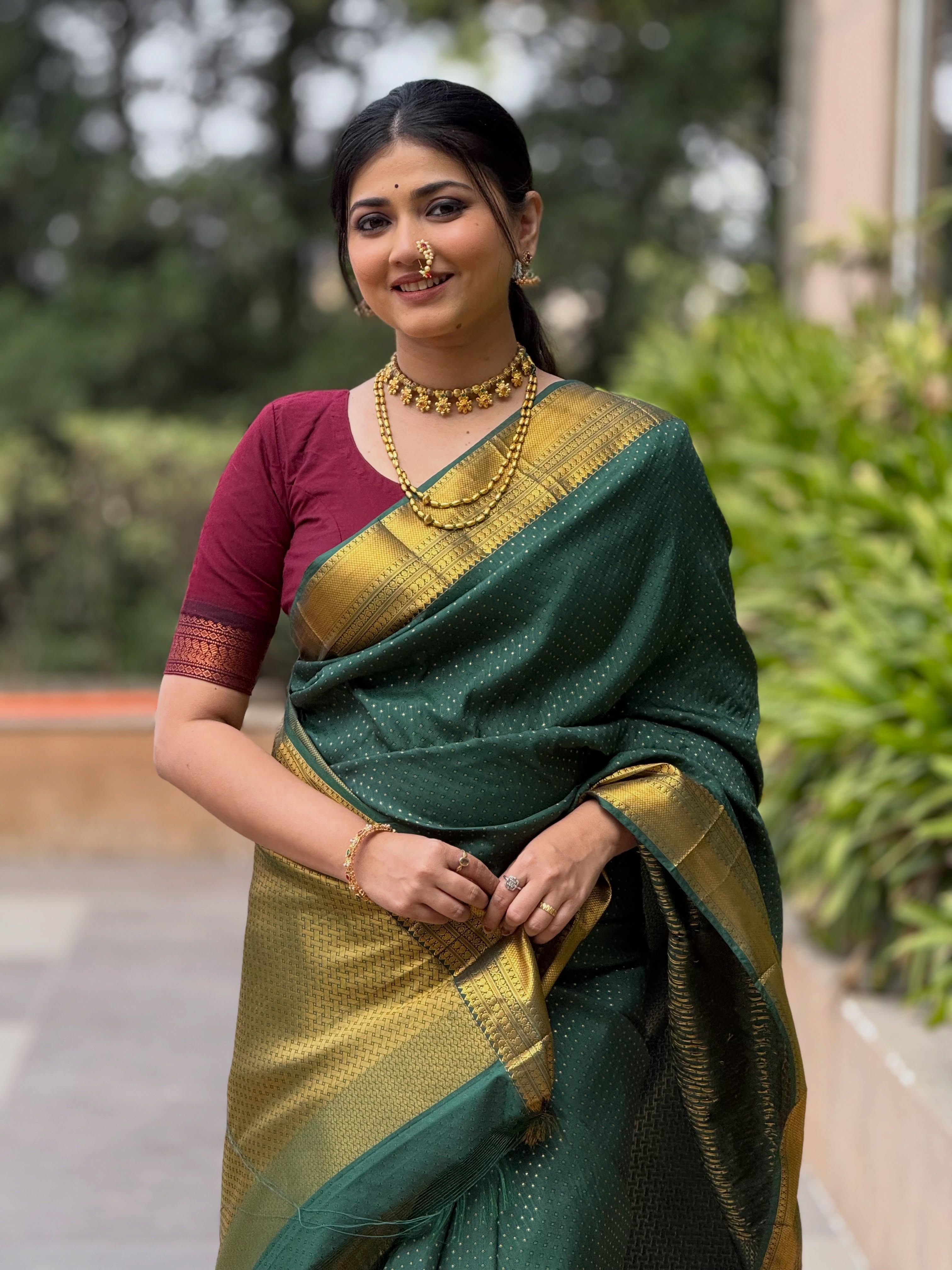 Dnyanada Ramtirthkar Green Saree Look